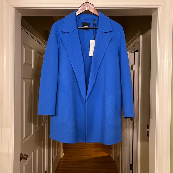 $595 NWT Theory Clairene Wool & Cashmere Jacket in Seashore Blue Size LARGE - Picture 1 of 7